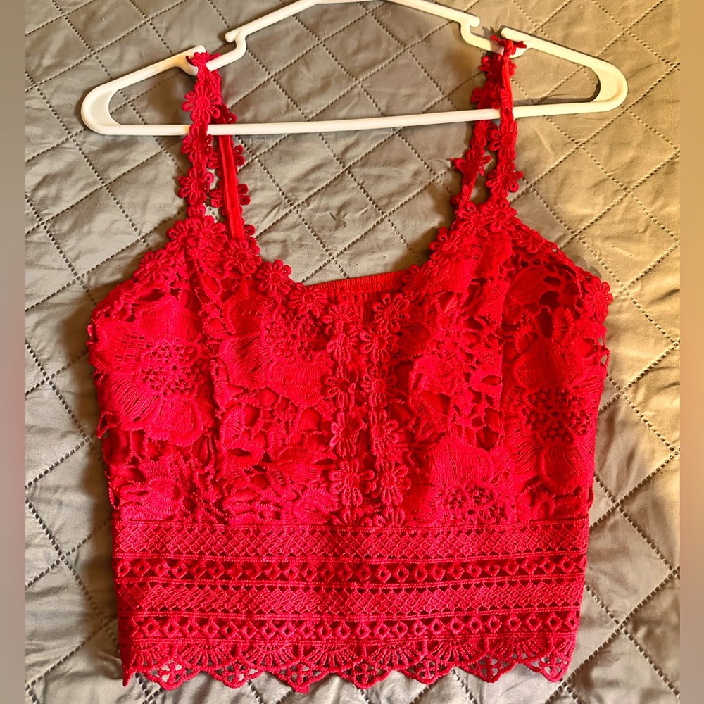 Brand New Without Tags Red Cop Lace Design